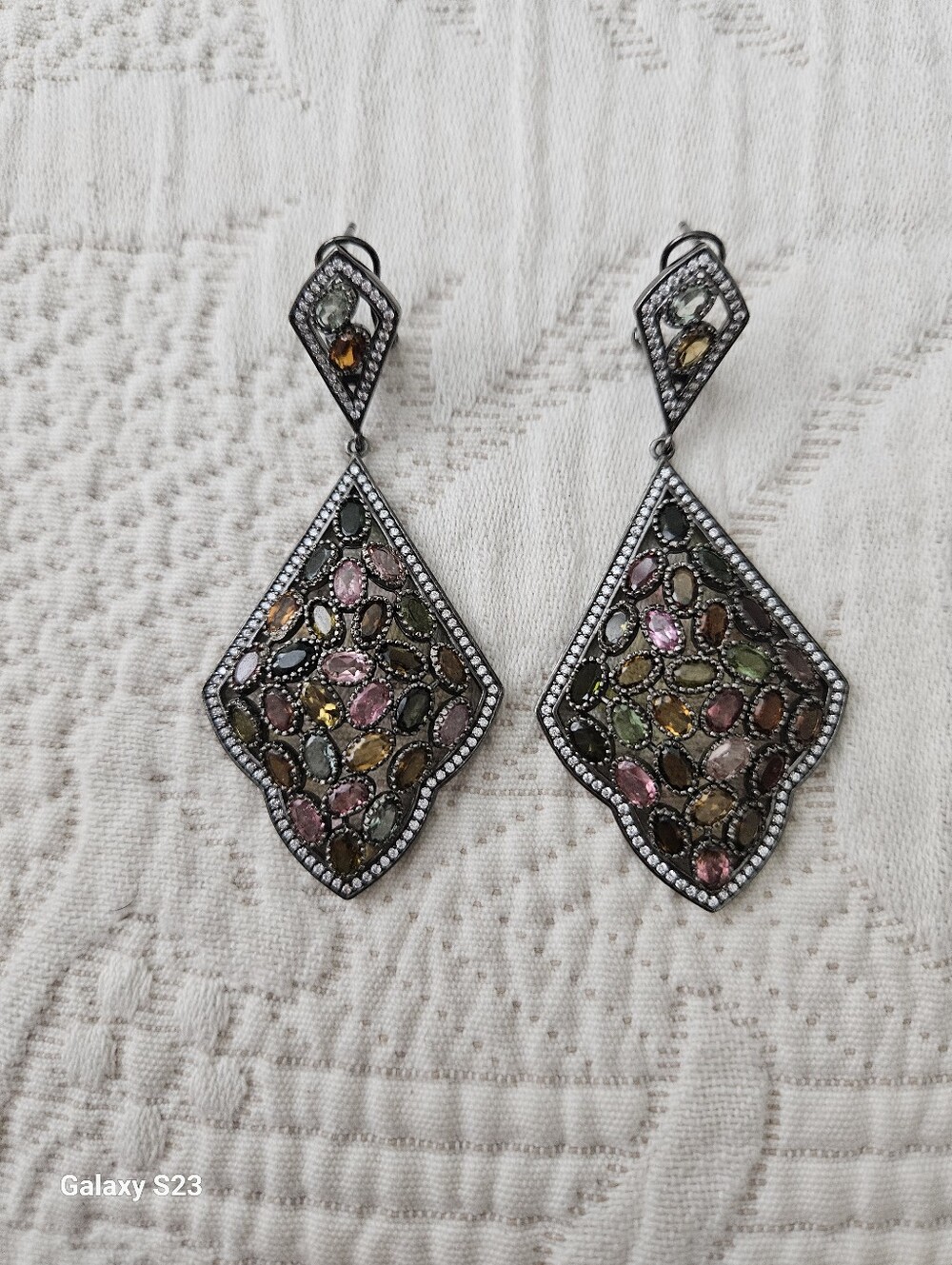 Sterling Silver Multicolor Tourmaline Dangle Earrings
